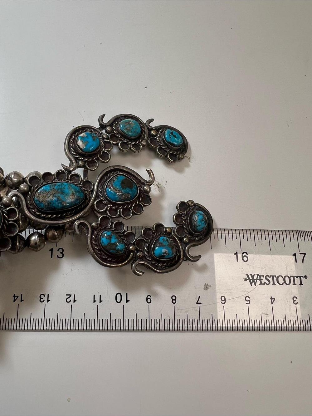 Sterling Silver Turquoise Squash Blossom Necklace - Picture 12 of 15